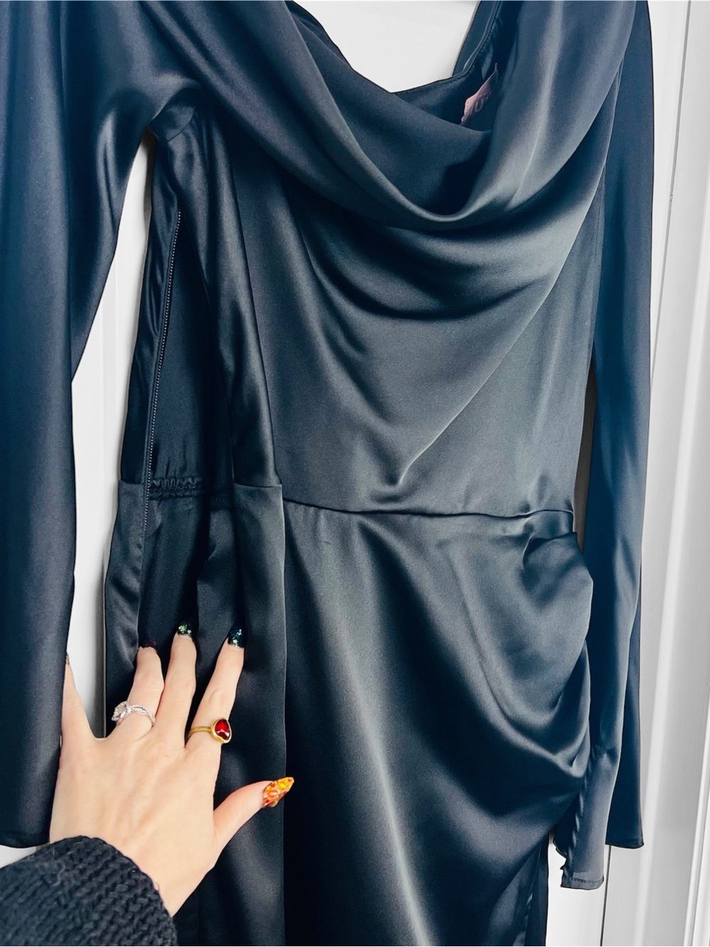 Show Me Your Mumu Jamie Maxi Dress Black Satin Off Shoulder Formal Gown Large L - Picture 7 of 8